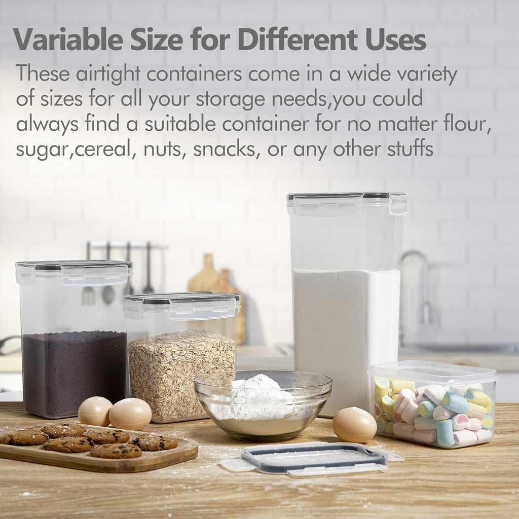 Airtight Food Storage Containers Set, 14 PCS Kitchen Storage Containers with Lids for Flour, Sugar and Cereal, Plastic Dry Food Canisters for Pantry Organization and Storage